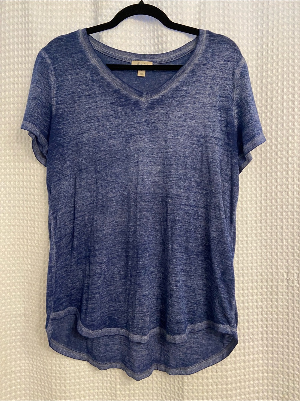 Style & Co. Heathered Navy V-Neck Short Sleeve Tee